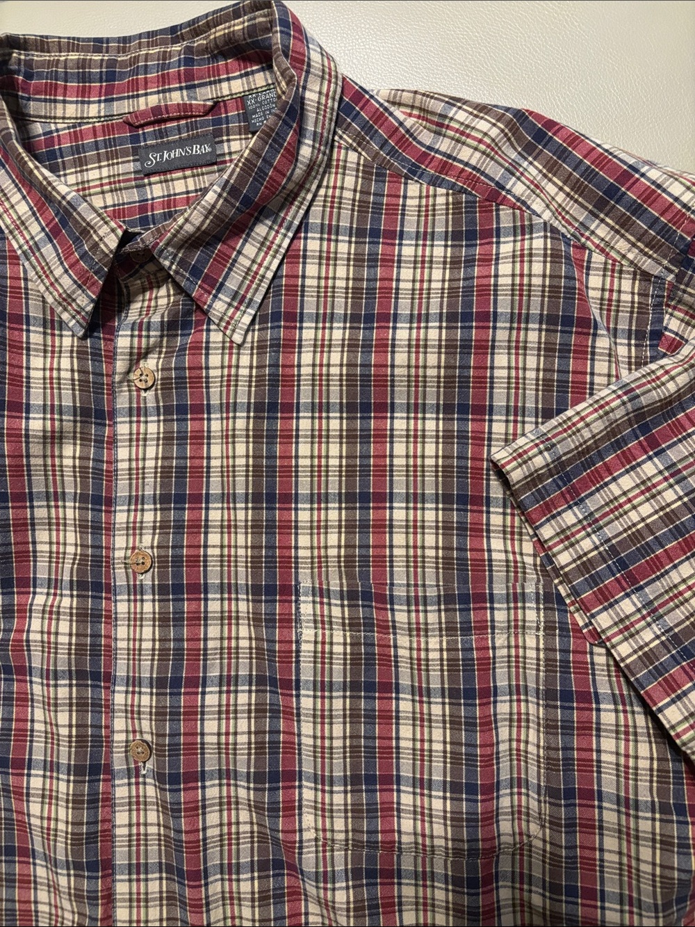 St. John's Bay Plaid Short Sleeve Button-Down Shirt - Red, Blue, Cream